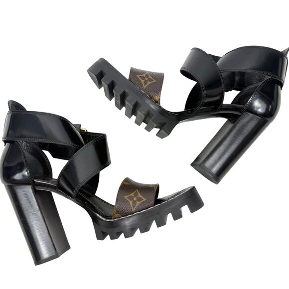 Louis Vuitton Star Trail Monogram Glazed Leather Sandals Black Size 37 - Picture 6 of 10